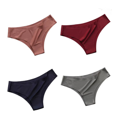 Seamless Panties Women Sexy Underwear Ice Silk Underpants Low Waist G-string Female Soft Solid Ultra-thin Briefs 4 Piece Set