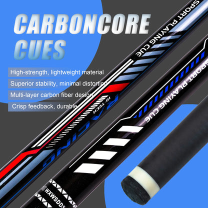 WXWSDDSS 12.5mm Carbon Pool Cue - Low Deflection Shaft • Multi-Layer Tip • Quick-Release Stainless Joint • 58" Pro Cue
