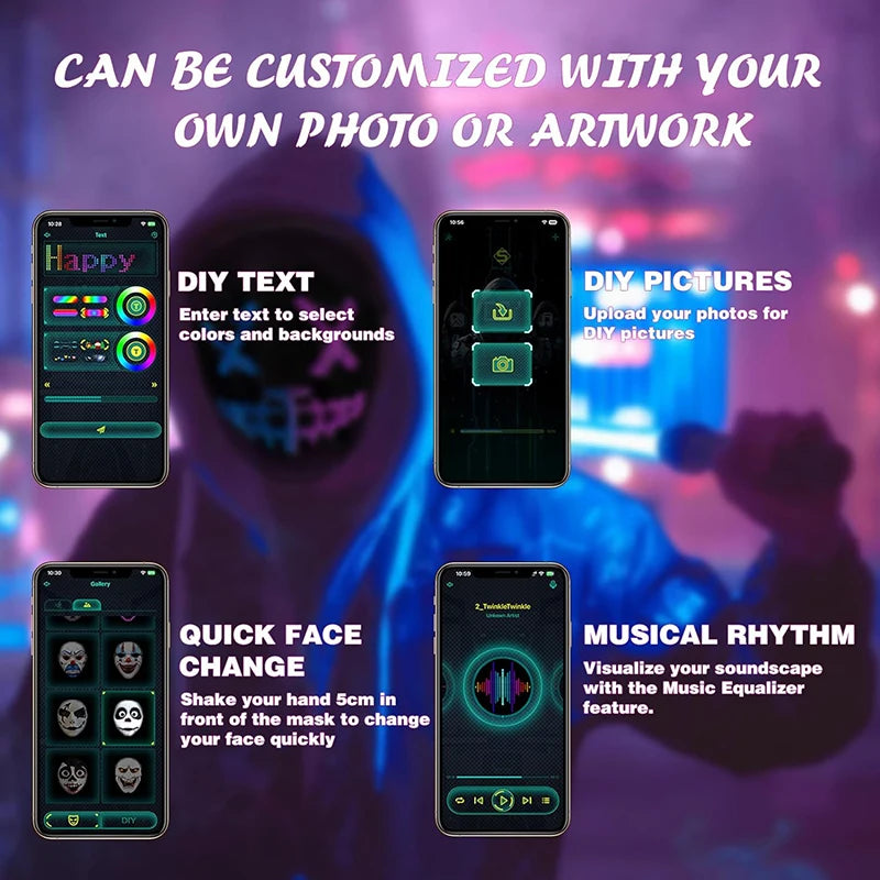 LED Mask Bluetooth APP Programmable Halloween Face