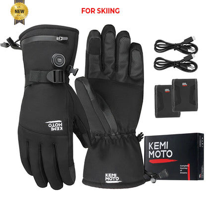 Motorcycle Heated Gloves Touch Screen Winter Warm Skiing Gloves Waterproof Rechargeable Heating Thermal Gloves For Snowmobile
