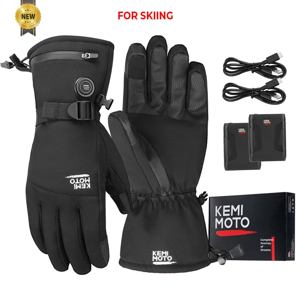 Motorcycle Heated Gloves Touch Screen Winter Warm Skiing Gloves Waterproof Rechargeable Heating Thermal Gloves For Snowmobile