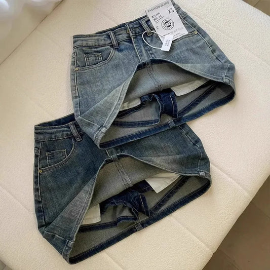 Women's Retro High Waist Denim Skirt – Slimming Wrap