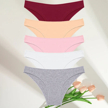 FINETOO 5PCS/Set M-XXL Panties Women Cotton Lingerie Woman Underwear Sexy Femme Underwear Girls Underpant Panty 7 Solid Colors