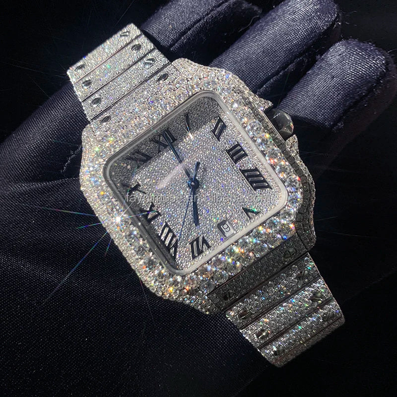 High quality stainless steel luxury watch, hip-hop fully chilled diamond mechanical watch, men's Vvs moissanite diamond watch
