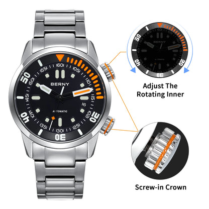Automatic Dive Watch | Sapphire 20ATM Men Deep Dive Sports