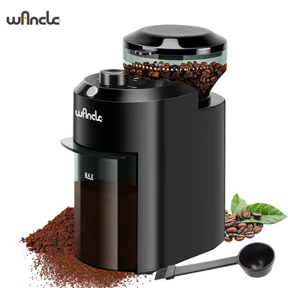 Wancle Elektrische Kaffeemühle mit Mahlwerk, verstellbares Kegelmahlwerk zum Mahlen von Kaffeebohnen, mit 28 präzisen Mahlgradeinstellungen, 220 V/120 V
