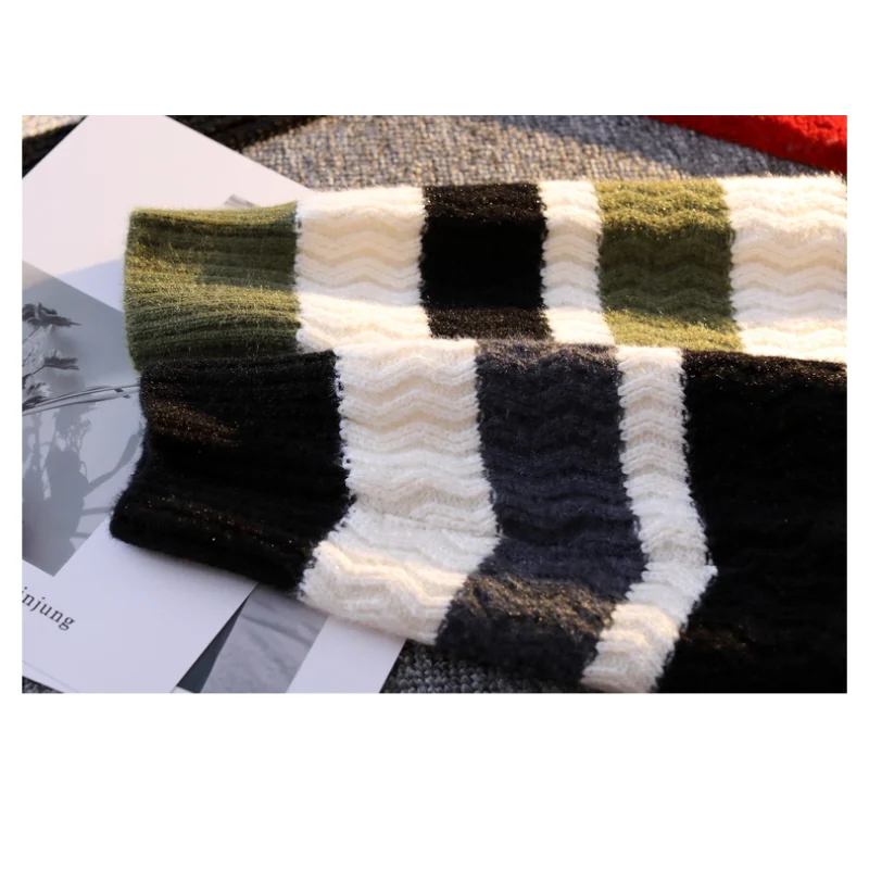 Men's Clothing Screw Thread Round Neck Autumn Winter Pullover Lantern Long Sleeve Contrast Color Sweater Knitted Casual Tops