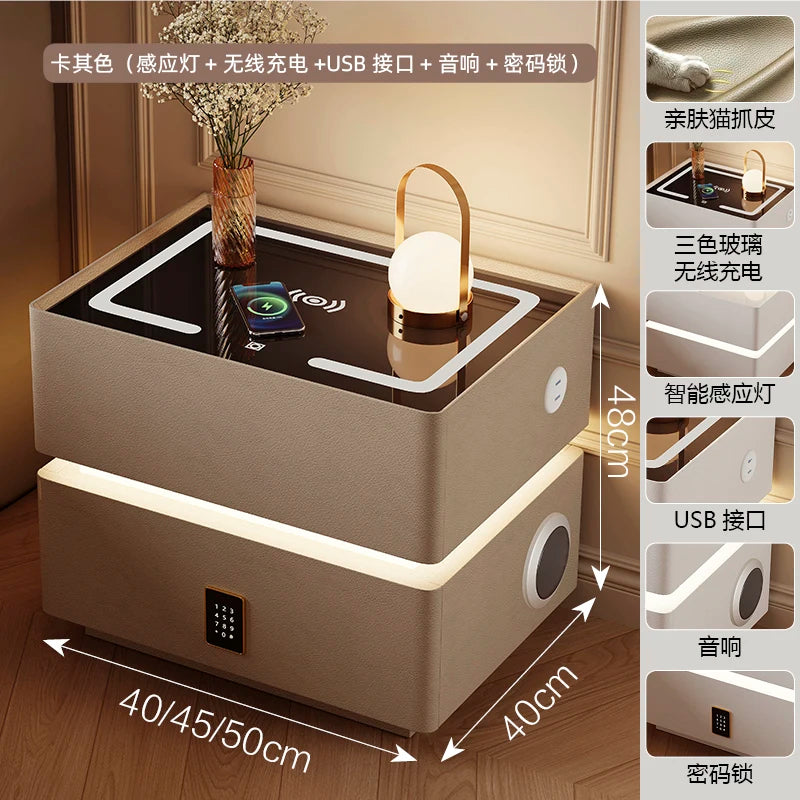 Intelligenter Nachttisch mit kabellosem Laden, schwebender LED-Nachttisch, luxuriöser, moderner Nachttisch mit 2 Schubladen, kompakte Schlafzimmermöbel
