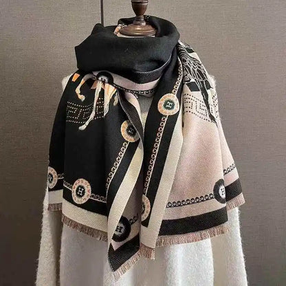 Luxury Winter Faux Cashmere Scarf Women 2025 fashionable Little horse thickened European and American warm Shawl