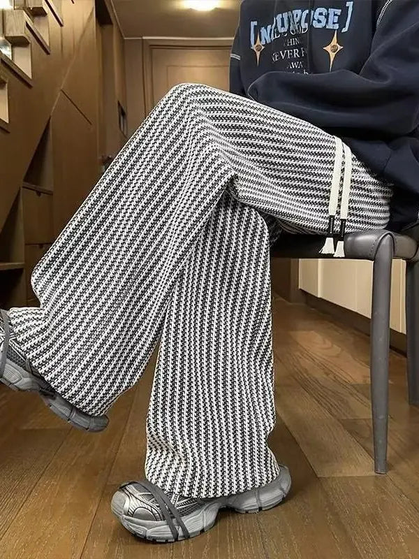 Textured Embroidered Loose Straight Leg Men's Casual Pants Autumn Faion Brand Haome Wide Leg Long Trousers Casual Pants