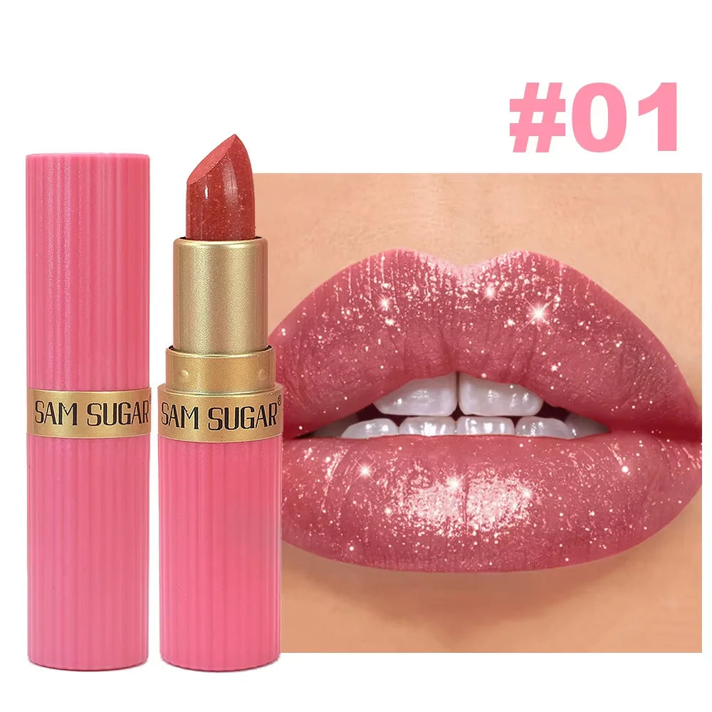 Glitzernder perlfarbener rosafarbener Samtlippenstift, wasserdicht, metallic, langanhaltend, matt, schimmernd, Diamant-Lippenstift, Damen Make-up Kosmetik
