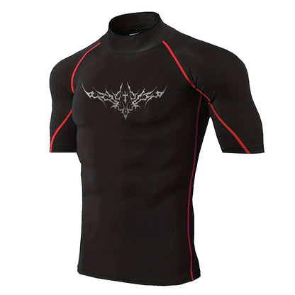 Herren Gothic-Print schnelltrocknendes Langarm-Fitness-Workout-Stretch-Enges Top Stehkragen atmungsaktives Trainings-T-Shirt S-3XL