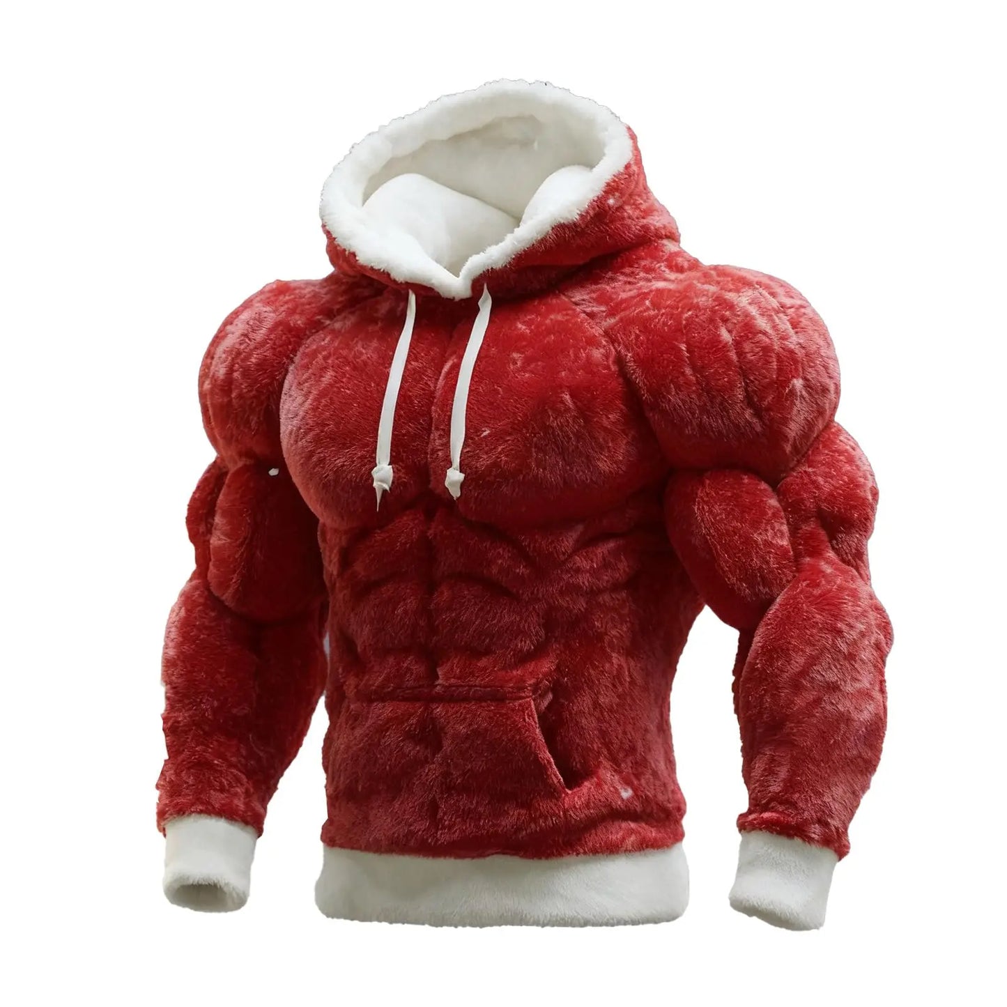 Men's Fashion Flannel Hoodie Pullover Abdominal Muscle Design Sportswear Autumn Winter Casual Long Sleeve Hooded Sweatshirt
