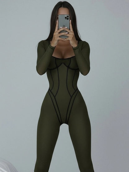 Chic Backless Sports Jumpsuits Women Long Sleeve Hollow Out Sports Yoga Bodysuit Female High Waist Tunics One Piece Gym Overalls