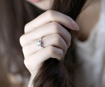 925 Sterling Silver Six-Claw Diamond Ring for Women