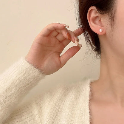 2pcs Simple Imitation Pearl Stud Earrings For Women Girls Stainless Steel Screw Back Pierced Studs Jewelry Gifts