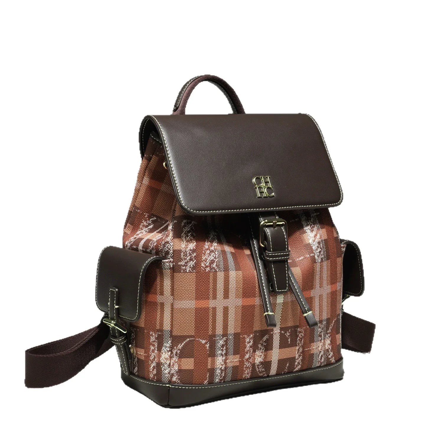 CH Fashion Color-Block Backpack Versatile Date-Night Backpack Preppy College-Style Student Book Bag Luxury-Inspired Women's Bag