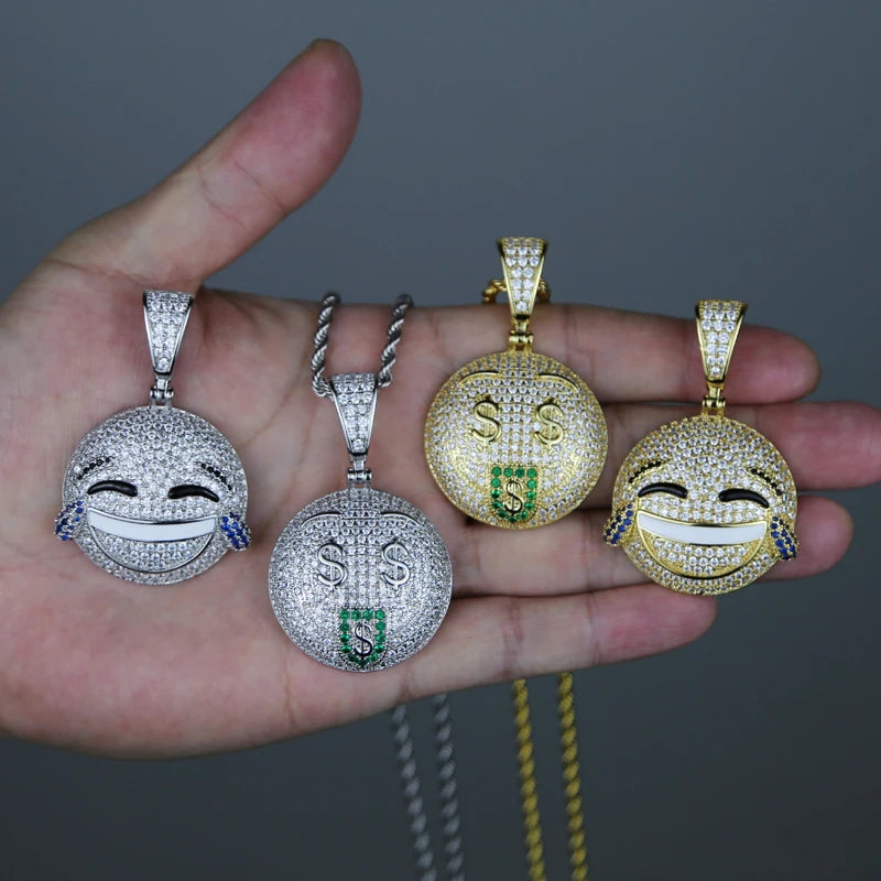 Gold Silber Farbe CZ Lustiger Gesichtsanhänger Halskette Iced Out Zirkonia Stern Herz Lächeln Charme Halsketten Männer Frauen Hip Hop Schmuck