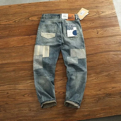 Herbst und Frühling Neuer Modetrend Bedruckte Zerrissene Straight Leg Jeans Herren Lässige Loose Vintage Sport High-End Denim Hose