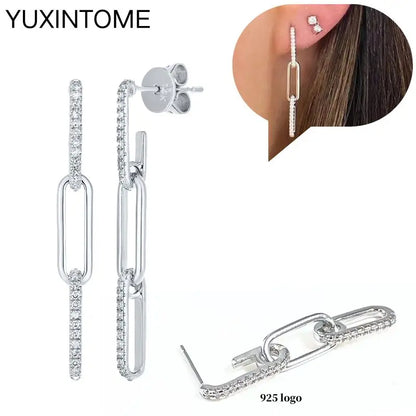 925 Sterling Silver Ear Needle Fashion Hoop Earrings White Crystal Luxury Women's Silver Earrings Wedding Women's Jewelry Gift