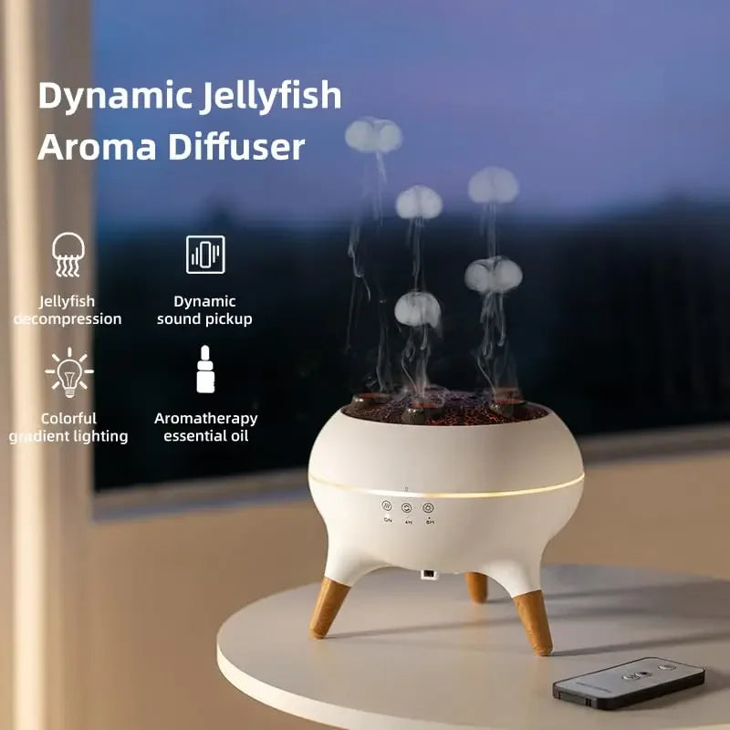 Dynamic Jellyfish Aroma Diffuser with jellyfish-like lights and text highlighting features.
