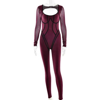 Chic Backless Sports Jumpsuits Women Long Sleeve Hollow Out Sports Yoga Bodysuit Female High Waist Tunics One Piece Gym Overalls
