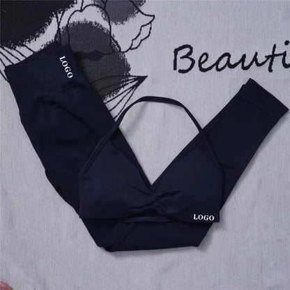 2Pcs Women's Gym Yoga Set Seamless High Waist Leggings Sports Bra Top Workout Outfit Fitness Activewear Running Training Clothes