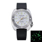 Watch with black strap and white face, featuring Phorcydes branding, on a white background.