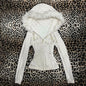 Aesthetic Women's Fur Collar Hoodie Sexy Slim Chic Casual Solid Color Cardigan Sweatshirt Goth Punk Rock Streetwear