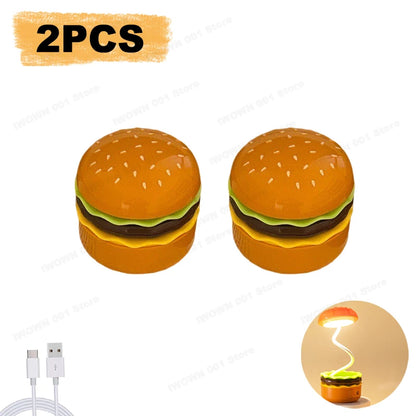 Cute Hamburger LED Desk Lamp Creative Burger Light Rechargeable Cartoon Night Light Eye Protection Kids Reading Lamp