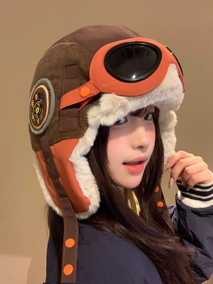 Thiened Cartoon Flight Hat Women Winter Warm Windproof Coldproof Northeast Furry Lei Feng Cap Cute Cartoon Design Riding Ea...