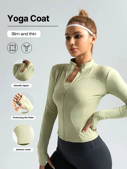 Fitnessjacke, Damen eng anliegendes, schnell trocknendes Oberteil, Herbstkollektion 2025, langärmeliger Sonnenschutz-Stehkragen, Sport Pilates