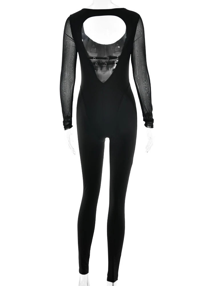 Chic Backless Sports Jumpsuits Women Long Sleeve Hollow Out Sports Yoga Bodysuit Female High Waist Tunics One Piece Gym Overalls