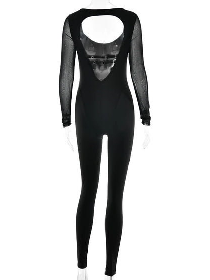 Chic Backless Sports Jumpsuits Women Long Sleeve Hollow Out Sports Yoga Bodysuit Female High Waist Tunics One Piece Gym Overalls