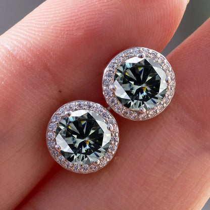 925 Sterling Silver 1 Carat Moissanite Round Earrings Engagement Wedding Daily Work Party Travel Luxurious Gift For Women
