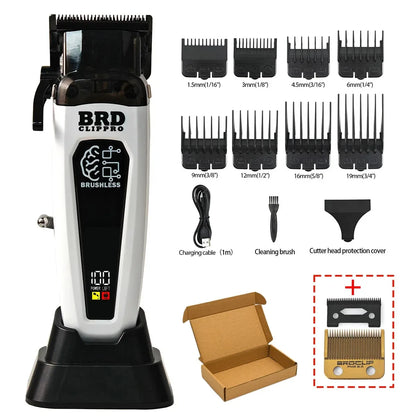Hair clipper set with attachments and accessories on a white background