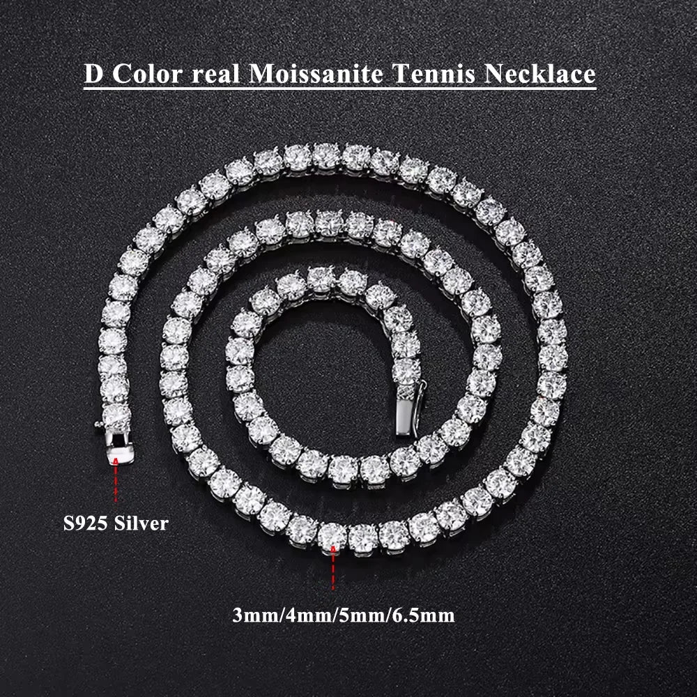 3mm 4mm 5mm 6.5mm Real Black Moissanite Tennis Necklace 100% S925 Sterling Silver Neck Chain GRA