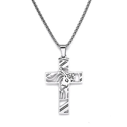 Hip Hop Punk Crown of Thorns Jesus Cross Necklace for Men Stainless Steel Gold Plated Crucifix Pendant Necklaces Jewelry