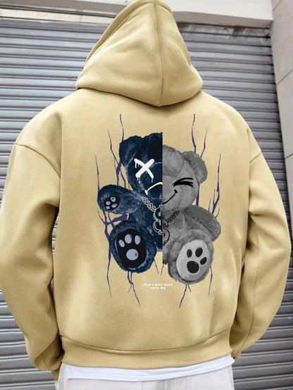 Modisches Herren-Kapuzen-Sweatshirt mit personalisiertem Teddybären-Print, bequem, für Herbst, Outdoor, Urban, High Street Style