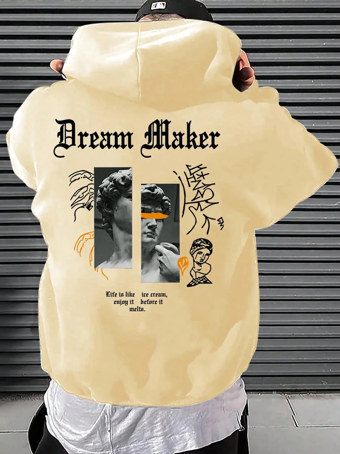 Dream Maker Brave Skulptur Muster Herren Kleidung Kreative Taschen Hoodies Hip Hop Herbst Streetwear Fleece Casual Herrenbekleidung