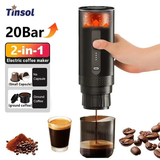 TINSOL Wireless Portable Espresso Machine Capsule Coffee Powder Travel Coffee Maker Smart Extraction Wireless Heating