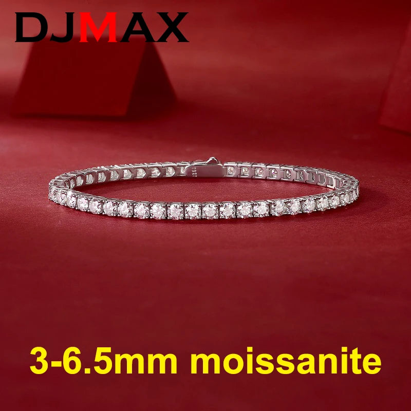 DJMAX 3-6.5mm Full Moissanite Tennis Bracelet For women Original 925 Sterling Silver Man's Moissanite Tennis Chain  New 2025