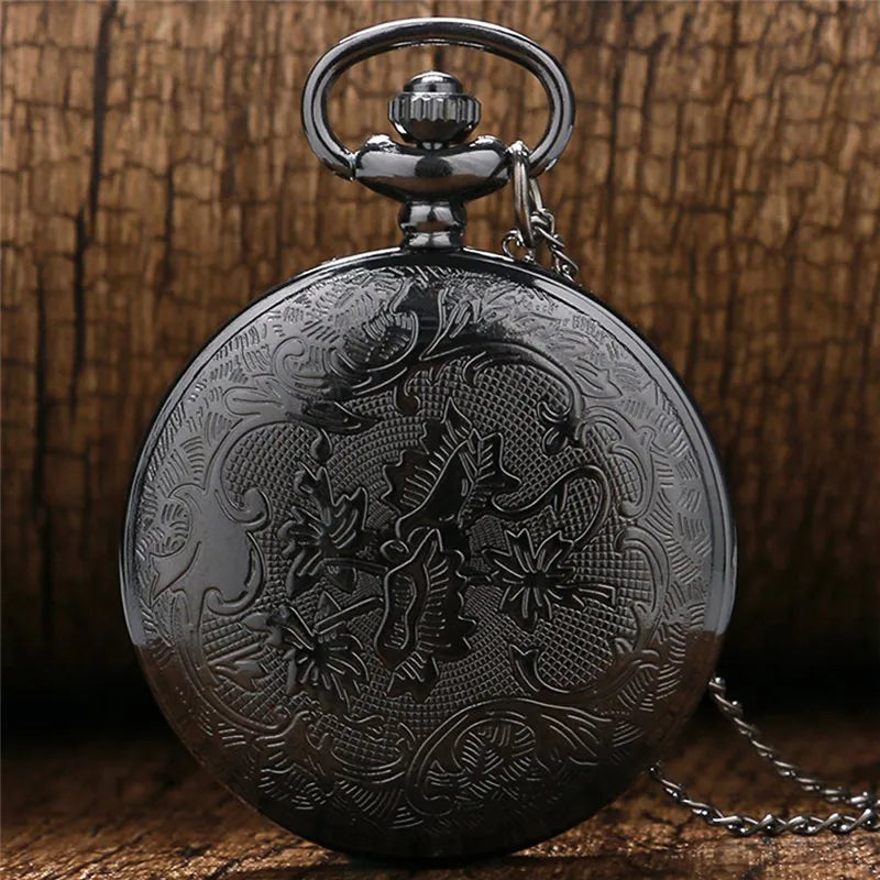 Vintage Charme Schwarz Unisex Mode Römische Ziffer Quarz Steampunk Taschenuhr Damen Herren Halskette Anhänger mit Kette Geschenke P427