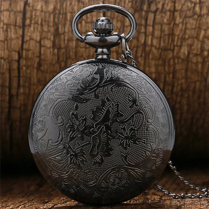 Vintage Charme Schwarz Unisex Mode Römische Ziffer Quarz Steampunk Taschenuhr Damen Herren Halskette Anhänger mit Kette Geschenke P427