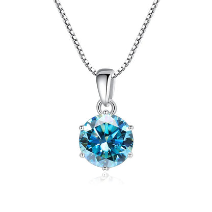JoyceJelly 1 CT Real Moissanite Pendant Necklace For Women Royal Blue Color Moissanite 925 Sterling Silver Wedding Fine Jewelry