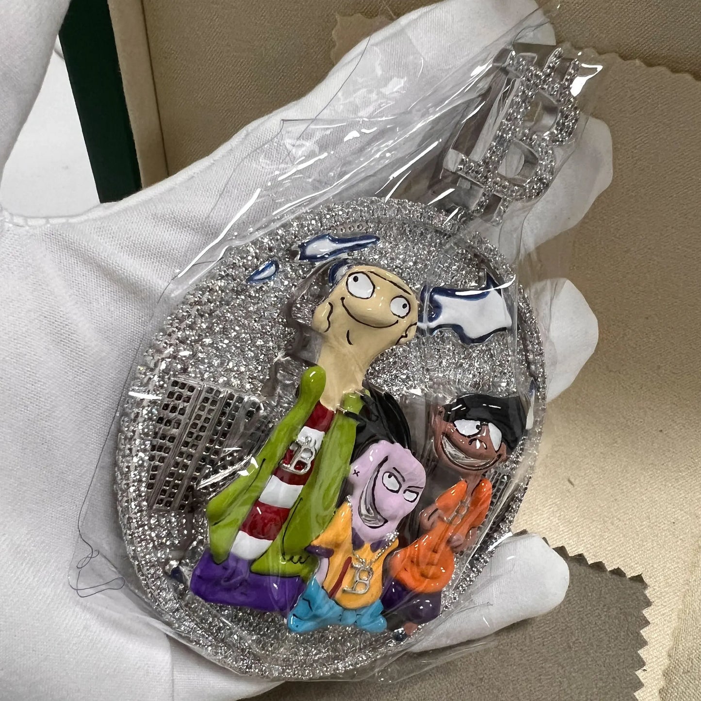 Hand Crafted Art Cartoon Trio Pendant Colored Enamel Silver Color CZ Necklace Jewelry
