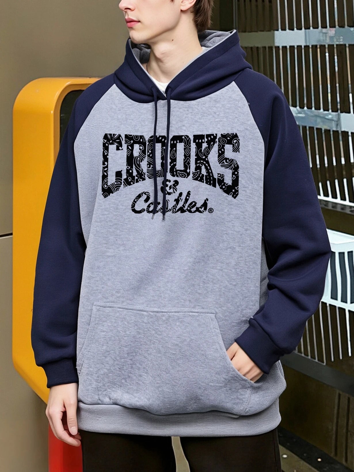 Crooks Castles Prints Man Autumn Raglan Hoodies Casual Warm Sweatshirts Soft Vintage Sportswear Fleece Fashion Male Clothes