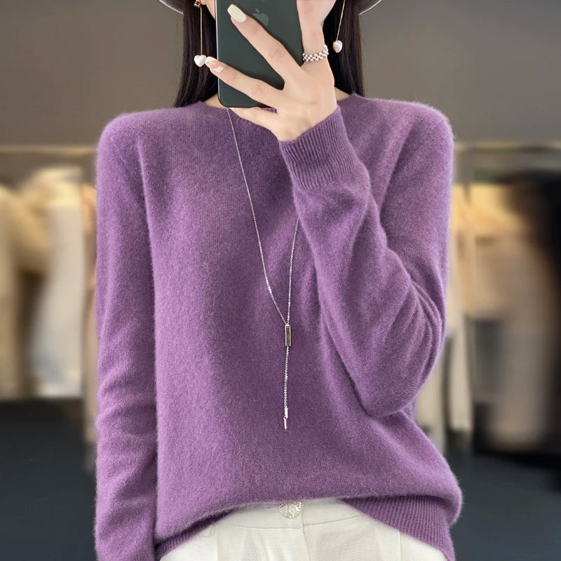 Cashmere sweater women's sweater in autumn and winter 100% merino wool fashion O-neck autumn warm pullover top