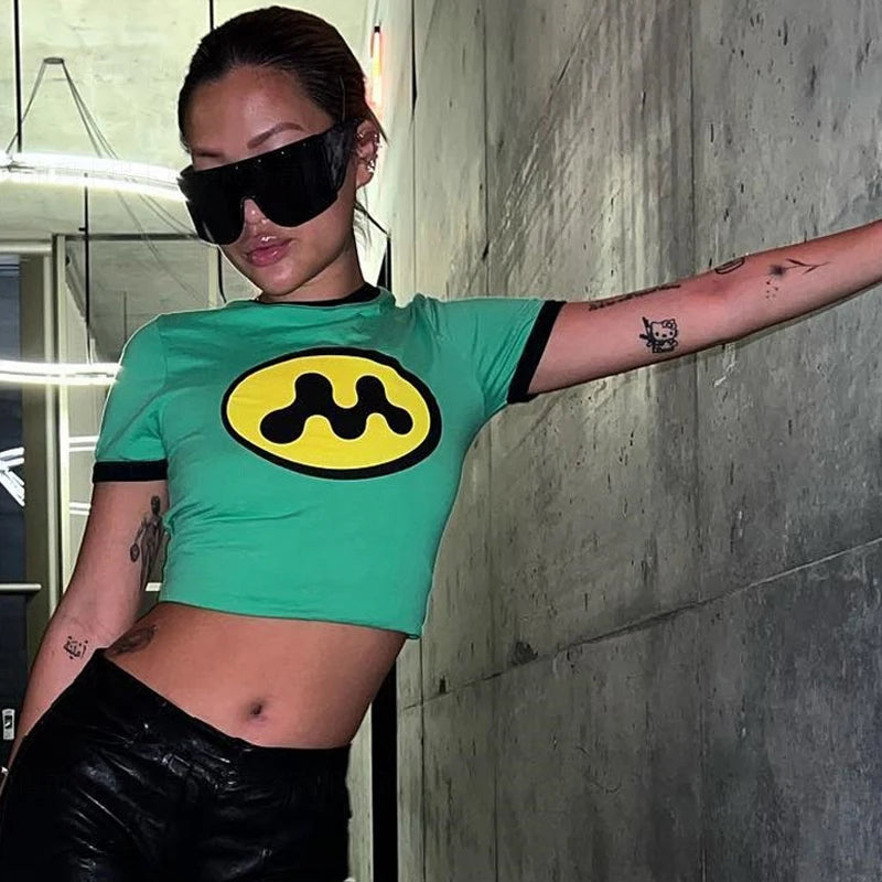 90s Vintage Gothic Goth Graphic Crop Top Women Streetwear