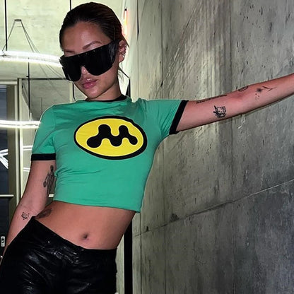 90s Vintage Gothic Goth Graphic Crop Top Women Streetwear